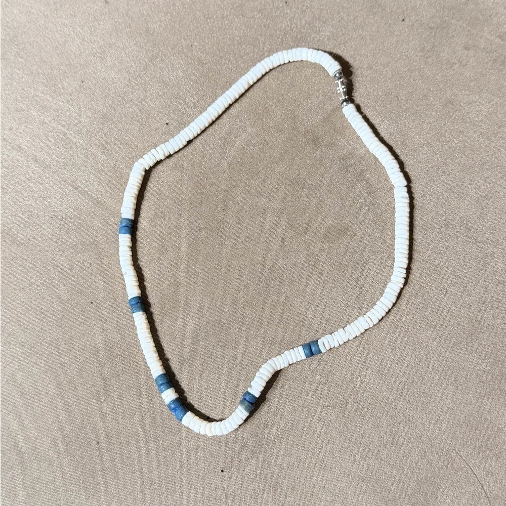 White and Blue Beaded Necklace